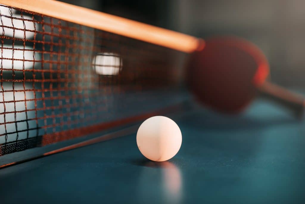 Ping pong ball on the table, selective focus
